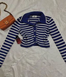 Blue & White Striped Knit Sweater