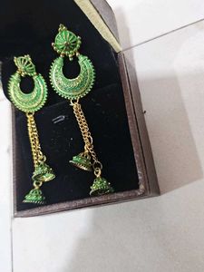Green Ethnic Jhumka Earrings