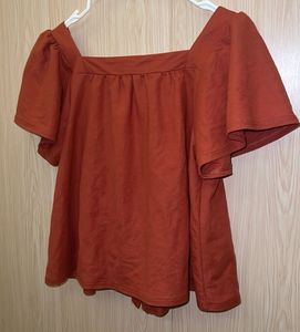 Rust Square Neck Button-Up Top