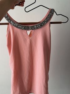 Pink Embellished Neck Tank Top