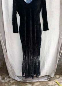 I. Black Velvet Lace Maxi Dress