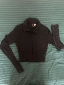 Black Long Sleeve Cropped Top