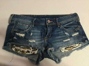 HnM Y2K Denim Shorts Distressed Animal Pockets