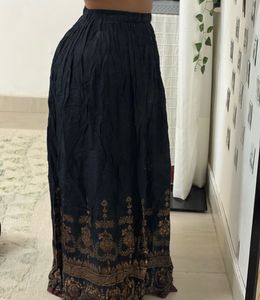 Dark Blue Ethnic Skirt with Gold Border