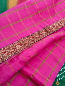 Pink Checkered Saree with Decorative Border