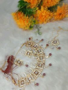 mirror plus minakari Giri maroon color necklace de