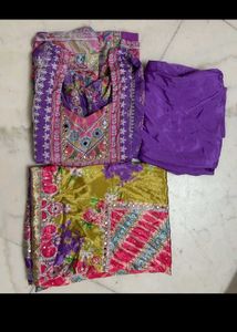 Vibrant Purple Printed Kurta Set with Dupatta