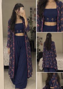 3 piece stylish Navy Blue Kurta Set with Print