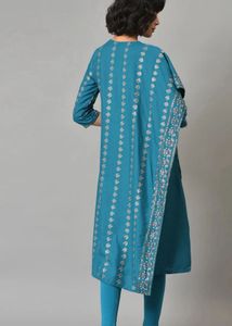 Teal Printed Kurta &amp; Leggings Set