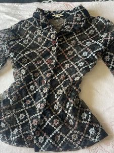 Sheer Floral Button-Down Top