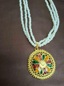 Handmade Elegant Seed Pearl &amp; Enamel Necklace