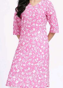 Pink Floral Print Cotton Kurta