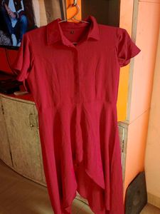 Chic Red up & down Collared kurti / top