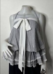 Striped Halter Neck Ruffled Top