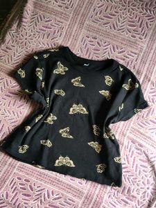 Black Butterfly Print T-Shirt