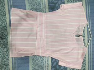 Women's Pink Striped Tie-Waist Top