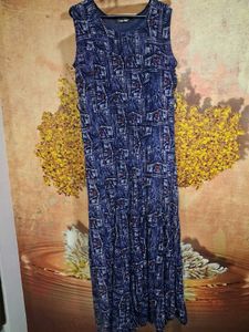Blue Denim Print Maxi Dress