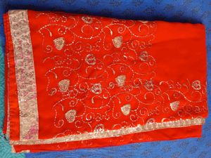Orange Embroidered Saree