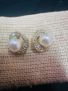 Elegant Pearl & Crystal Stud Earrings
