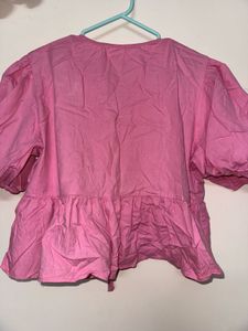 Pink Peplum Tie-Front Top