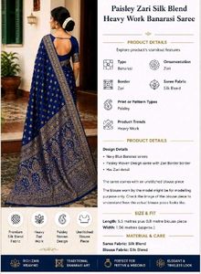 Elegant Royal Blue Silk Saree with Zari Work