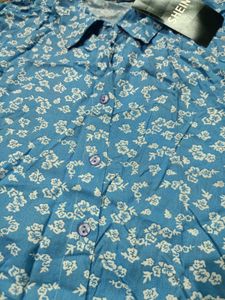 Blue Floral Print Button-Up Shirt