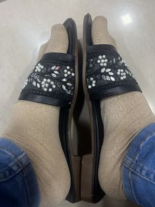 Embellished Black Flat Sandals