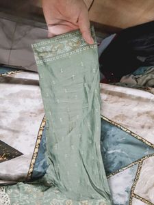 Green Printed Kurta with V-neck