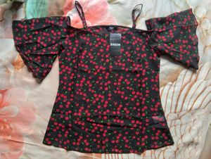 Chic Off-Shoulder Red Floral Top