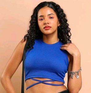 Blue Crop Top with Wrap Detail
