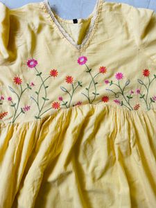 Yellow Kurta Set with Floral Embroidery
