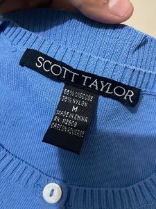 Imported Korean crew-neck blue cardigan