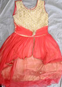 women umbrella dress red and gold colour