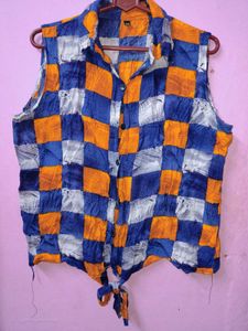🎀150rs SALE🎀Checkered Tie-Front Sleeveless Shirt