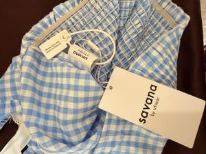 Blue Gingham Ruffle Strap Crop Top