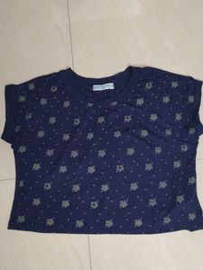 korean Navy Floral Print Top