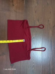 Maroon Ribbed Spaghetti Strap Crop Top