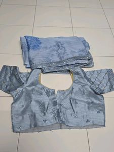 Beautiful Blue Floral Saree with Blouse