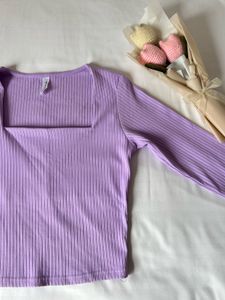 Lavender Ribbed Square Neck Top