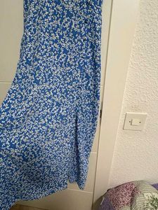 Blue Floral Simmer Dress with Slit