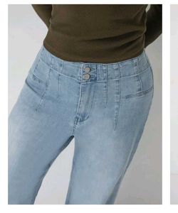 boot cut pants , fade blue