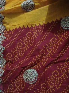 Vibrant Yellow &amp; Maroon Saree