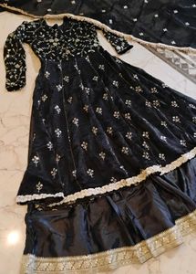 Balck lehenga with long frock 🖤