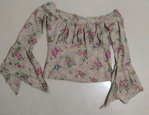 Floral Bell Sleeve Off-Shoulder Top