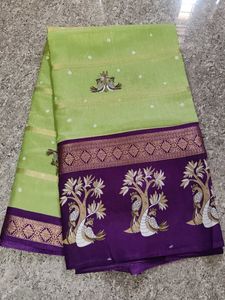 Green Saree with Peacock &amp; Tree Motif