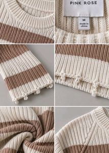 CREAM &amp; BROWN STRIPED CROPPED RIBBED SWEATER