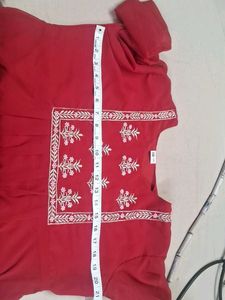 Red Kurta with White Embroidery