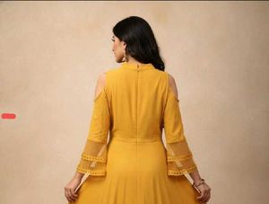 Yellow Cold Shoulder Flared Dress