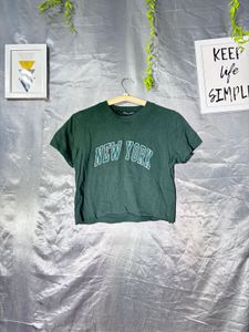 Green "New York" Graphic crop T-Shirt