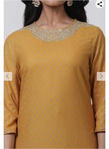 Elegant Mustard Kurta with Embellished Neckline